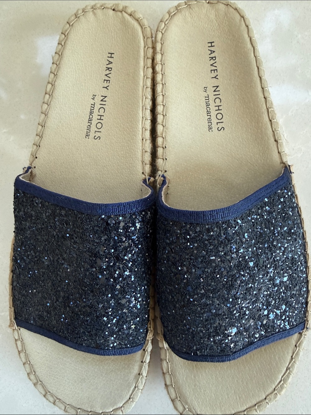 Harvey Nichols by Macarena Navy Glitter Espadrille Slides Size EU40Made in Spain - Picture 2 of 4